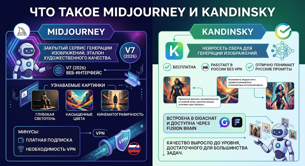 Midjourney или Kandinsky: что лучше в 2026 году 2 Что такое Midjourney и Kandinsky