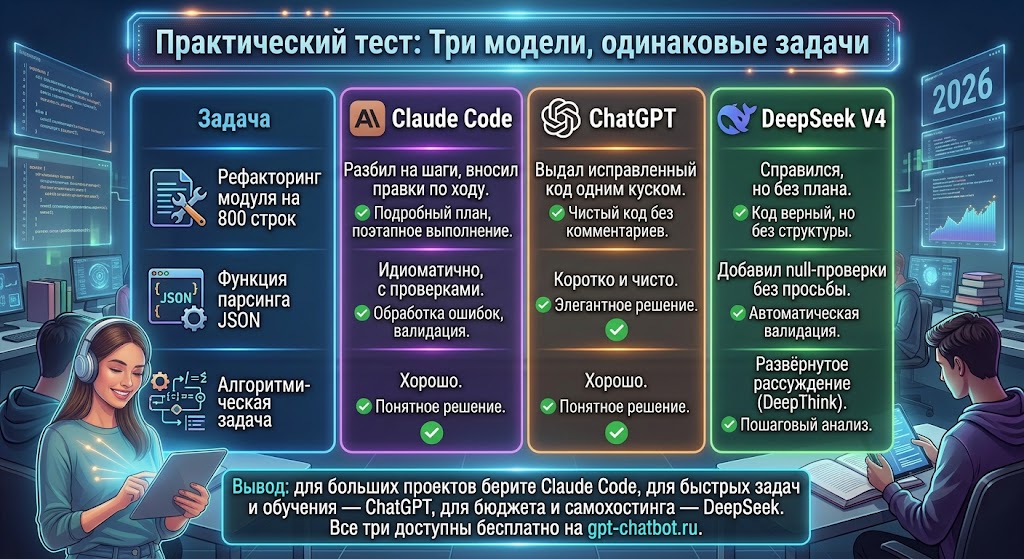 Мы дали трём моделям одинаковые задачи и сравнили результат