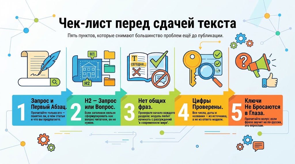 SEO-текст с нейросетью: как написать и не получить воду 4 Чек-лист перед сдачей текста
