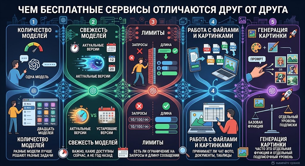 Бесплатный чат GPT: что значит «бесплатно» и где подвох в 2026 году 3 Чем бесплатные сервисы отличаются друг от друга