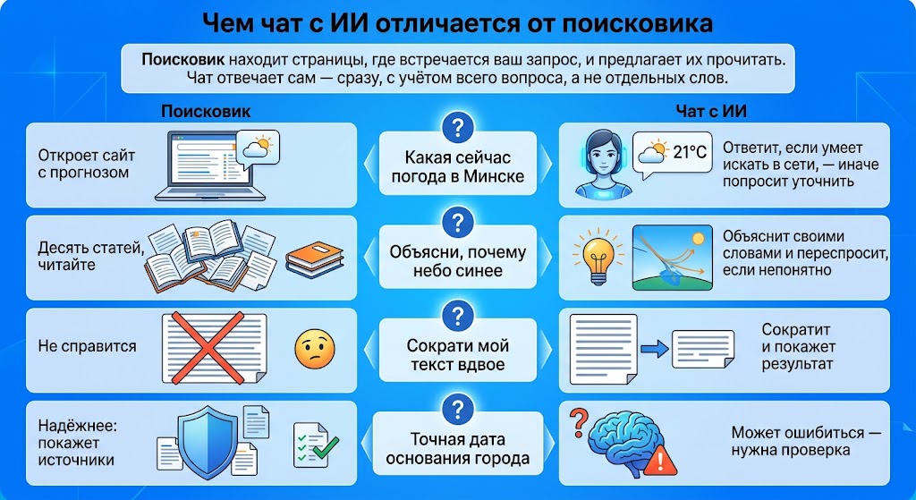 Чем чат с ИИ отличается от поисковика