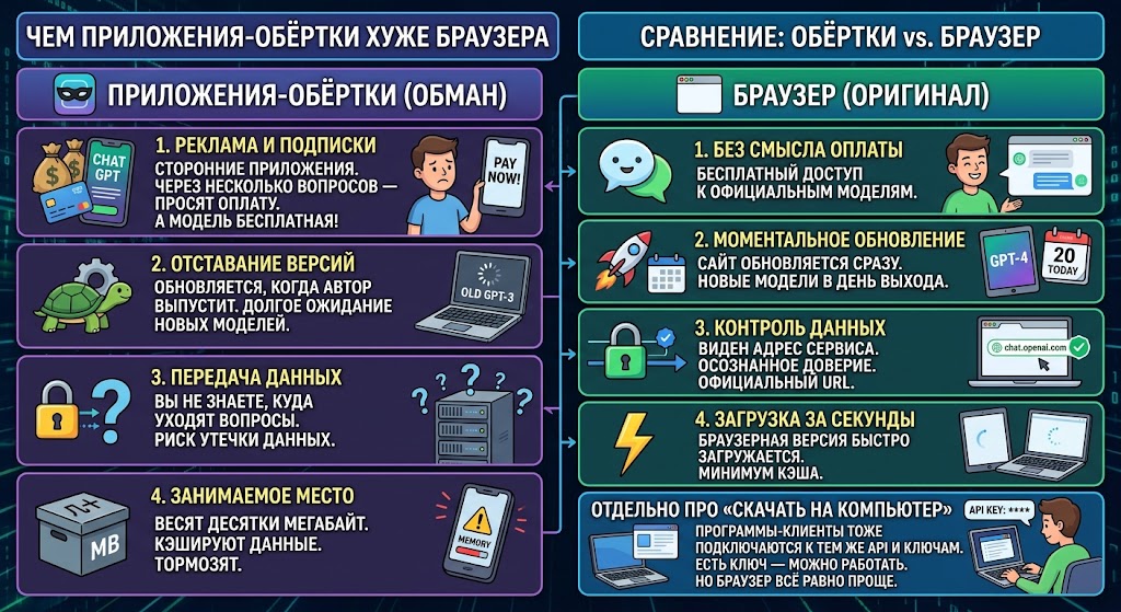 Скачать Чат ГПТ: что можно установить, а чем заменить 2 Чем приложения-обёртки хуже браузера