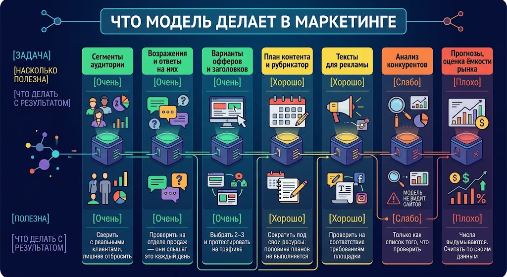 Промпты для маркетинга: 9 запросов для гипотез и текстов 2 Что модель делает в маркетинге