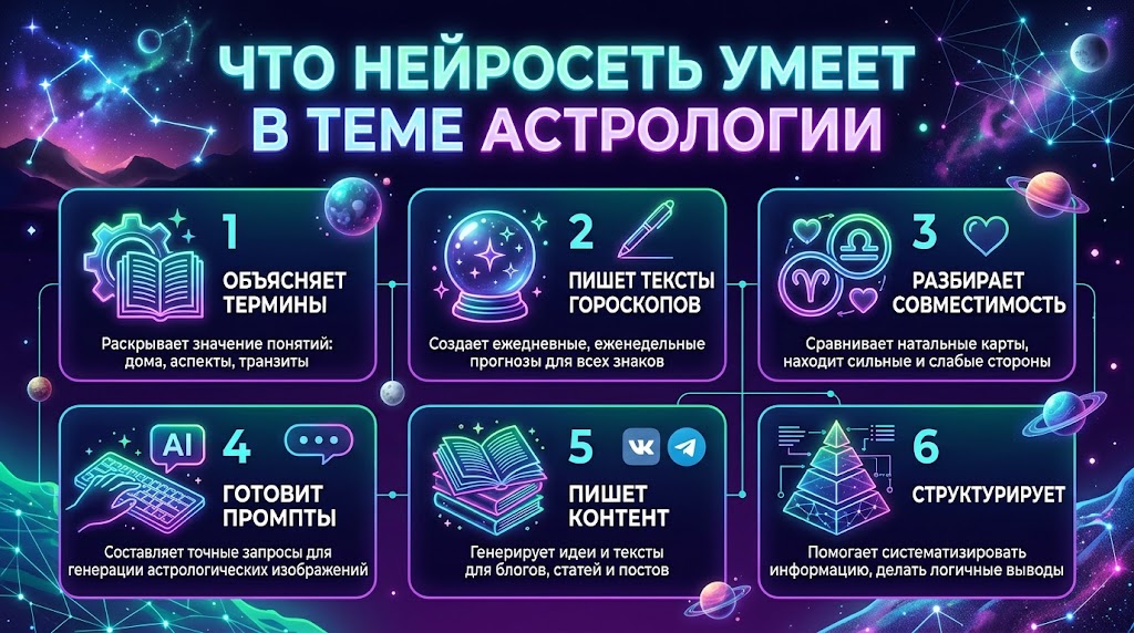 Нейросеть для астрологии: гороскопы и промпты 2 Что нейросеть умеет в теме астрологии