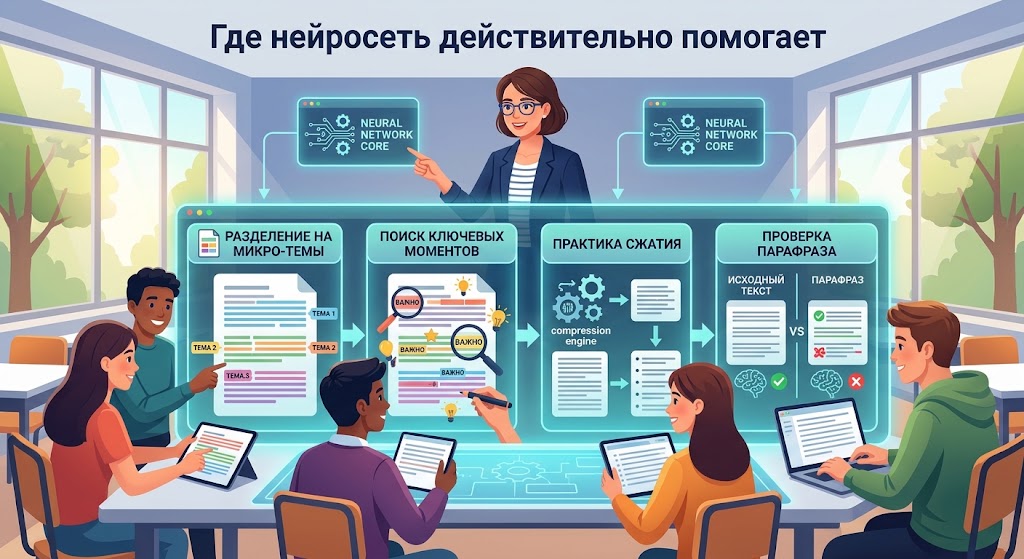 Нейросеть для изложения: как пересказать текст своими словами 2 Где нейросеть действительно помогает