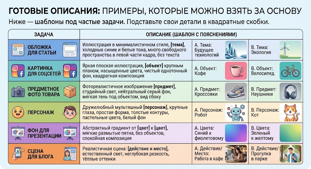 Генерация фото в чате: как создать изображение 4 Готовые описания - примеры, которые можно взять за основу