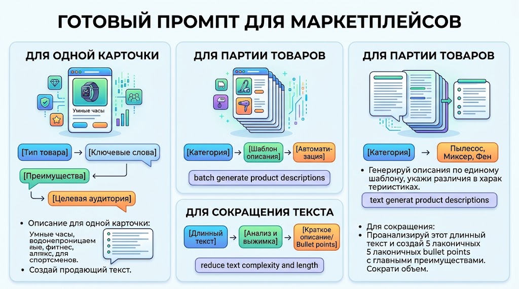 Описание товаров для маркетплейса с нейросетью 3 Готовый промпт - копируйте целиком