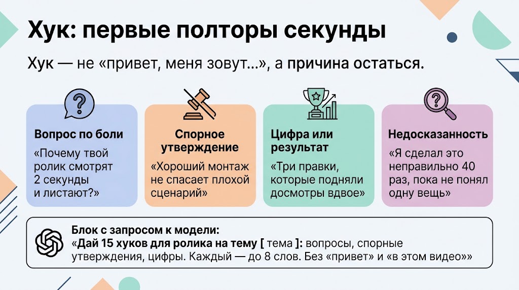 Хук - первые полторы секунды