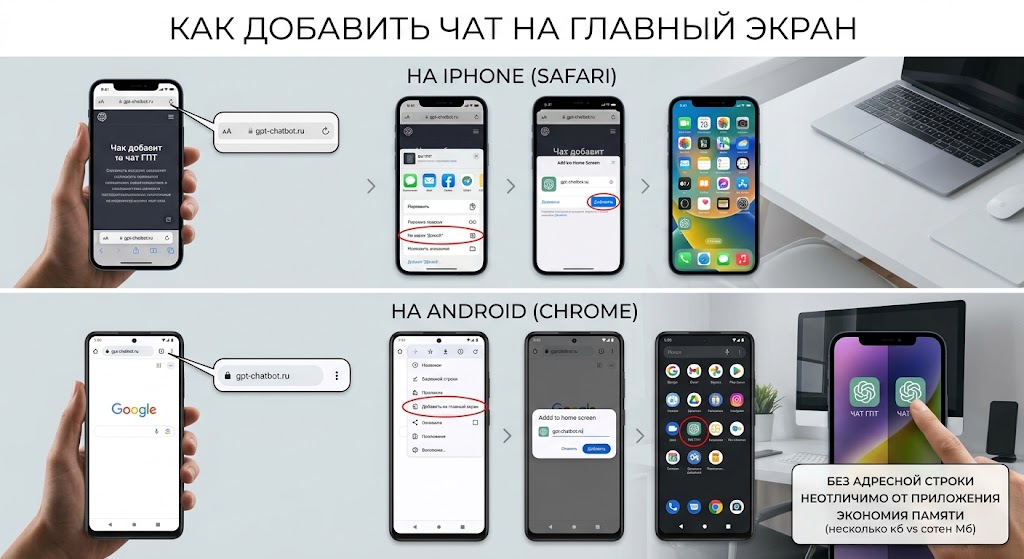 Чат ГПТ на телефон: как пользоваться без приложения 3 Как добавить чат на главный экран