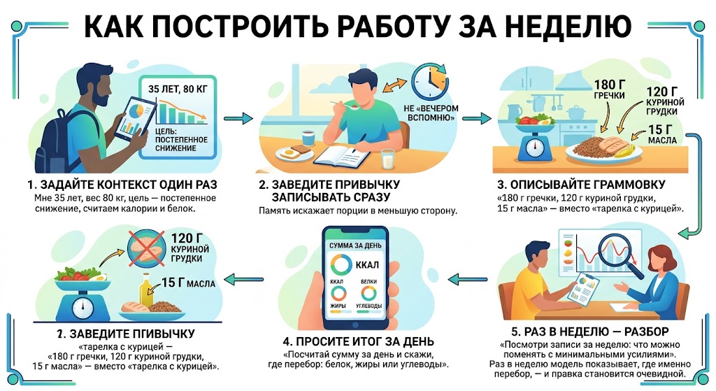 Подсчёт калорий с нейросетью: как вести дневник питания 2 Как построить работу за неделю