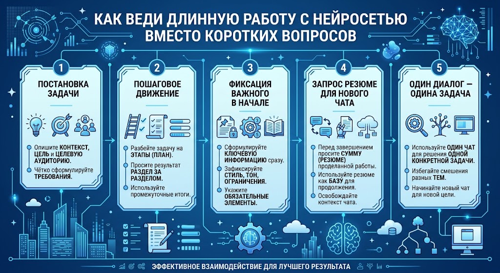 Как вести длинную работу, а не короткие вопросы