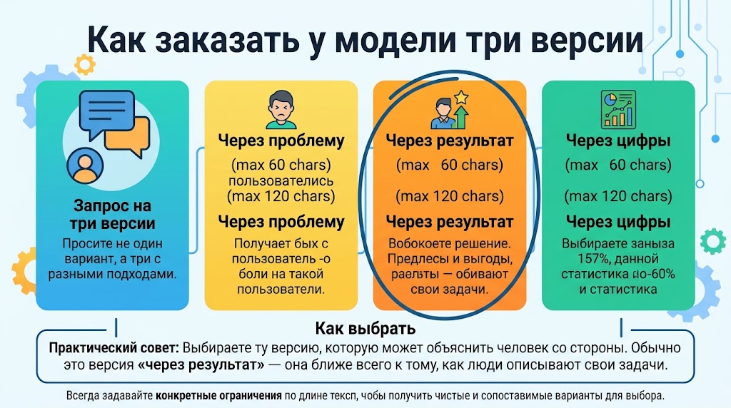 Нейросеть для лендинга: как написать текст, который продаёт 4 Как заказать у модели три версии