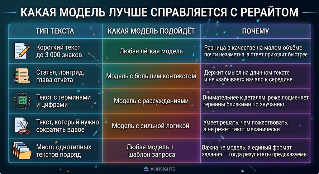 Какая модель лучше справляется с рерайтом