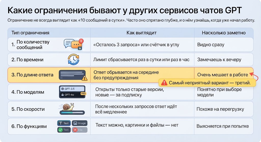 Какие ограничения бывают у других сервисов
