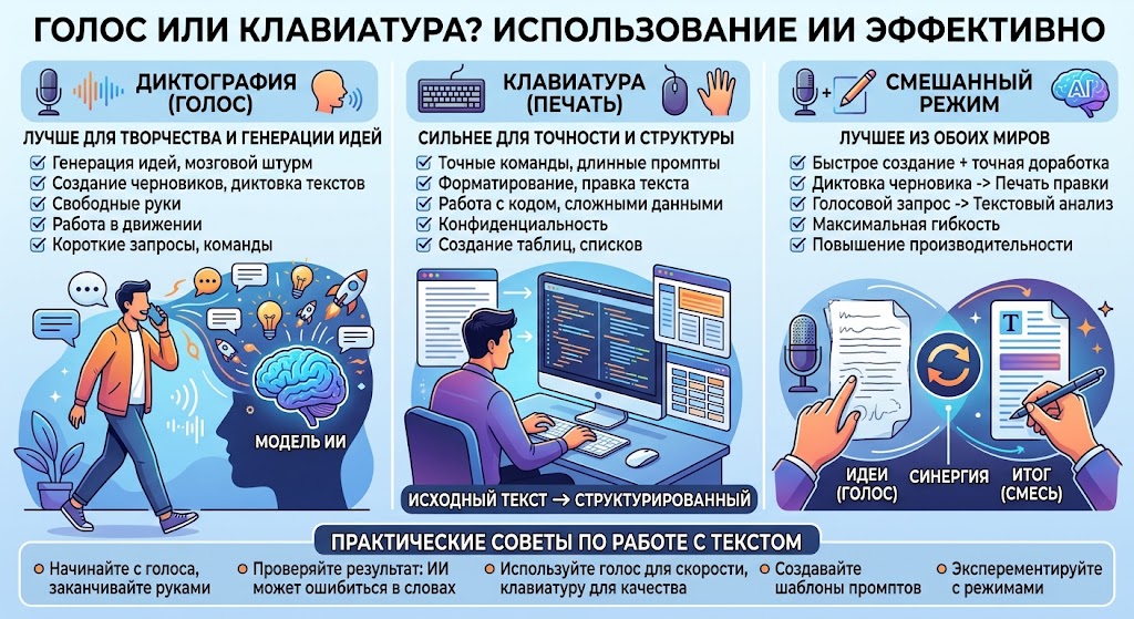 Когда диктовать, а когда печатать