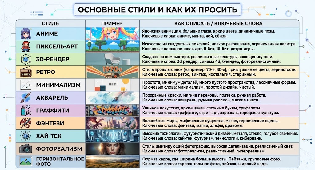 Основные стили и как их просить