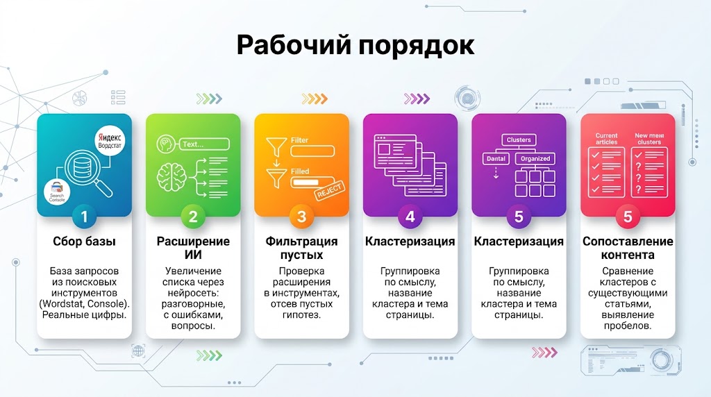 Подбор ключевых слов с нейросетью: что она умеет и чего нет 3 Рабочий порядок