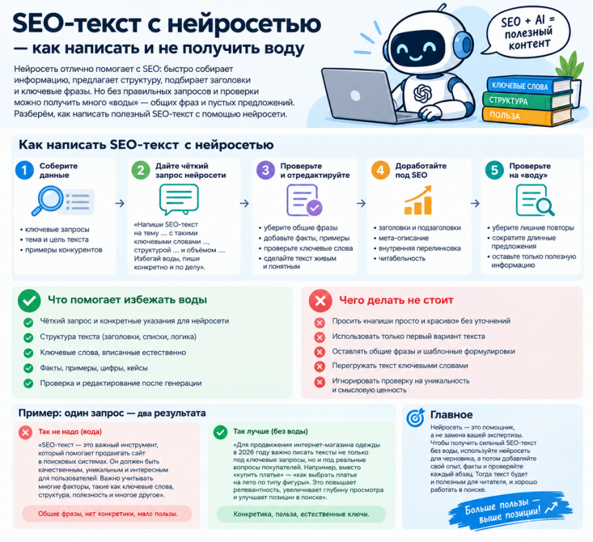 SEO-текст с нейросетью - как написать и не получить воду