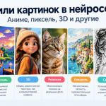 Стили картинок в нейросети - аниме, пиксель, 3D и другие
