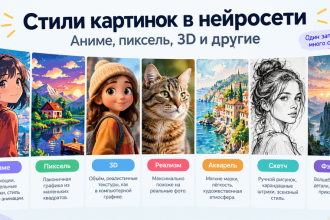 Стили картинок в нейросети - аниме, пиксель, 3D и другие