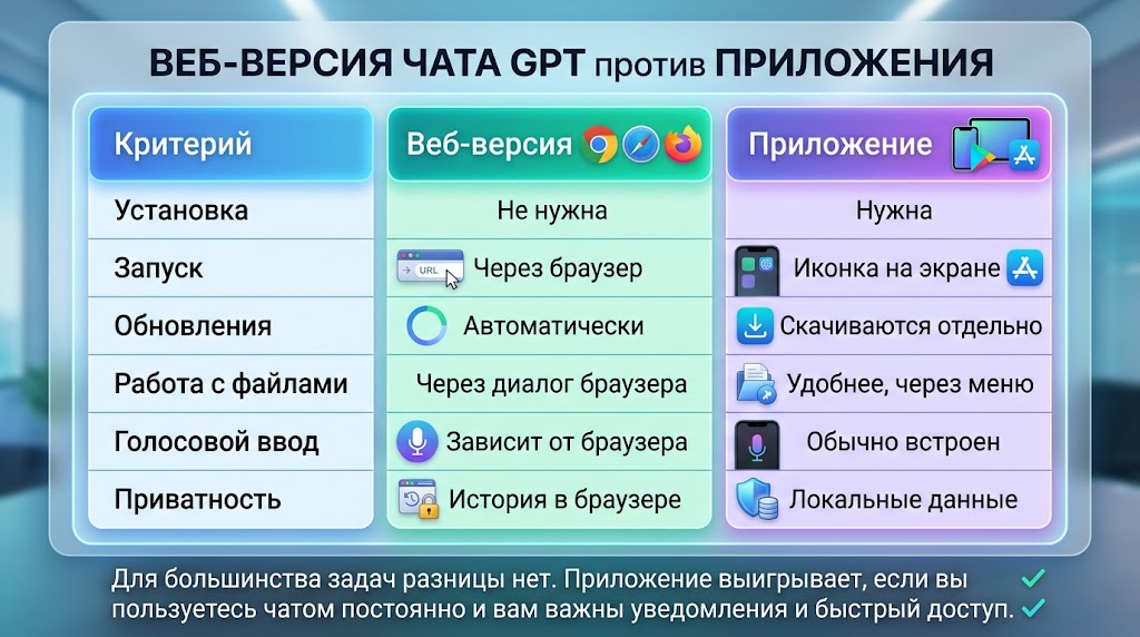 Веб-версия чата GPT против приложения